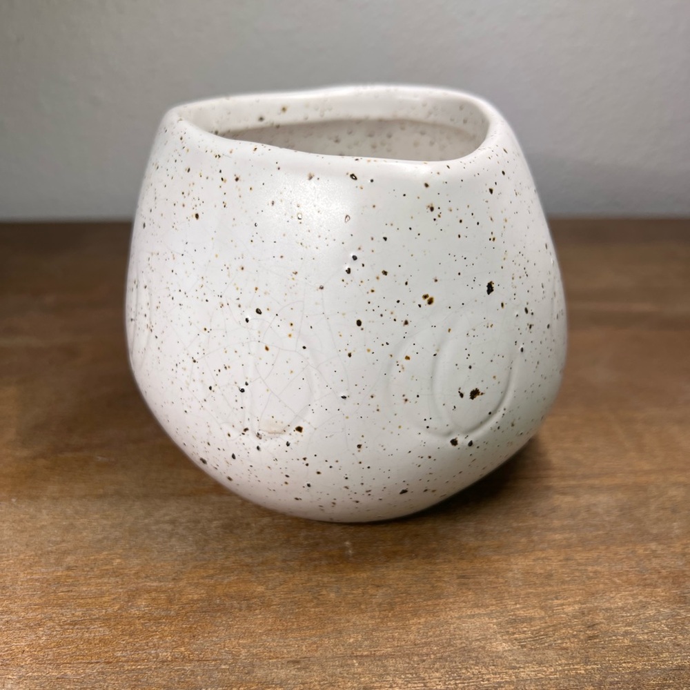 Speckled Stoneware Mug, Handleless White Pottery Cup Studio Art